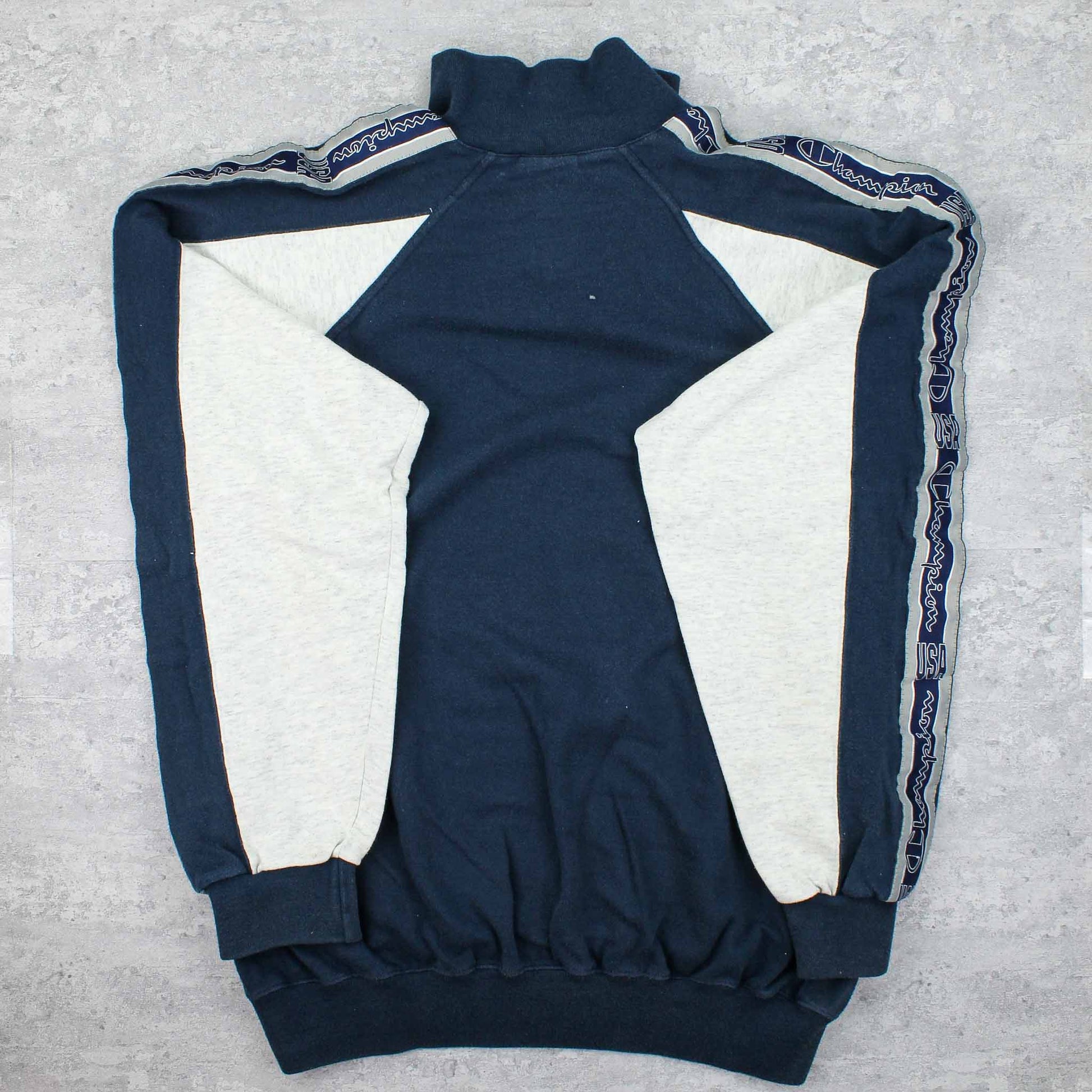 Vintage Champion Logo Zip-Up Sweater Blau - XL