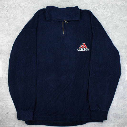 Vintage Adidas Logo Zip-Up Sweater Blau - XL