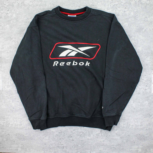 Vintage Reebok Spellout Sweater Schwarz - XS