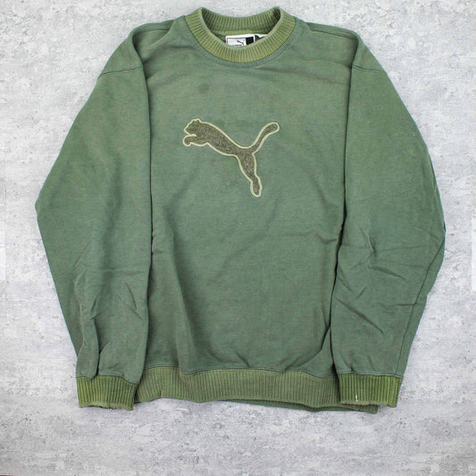 Vintage Puma Logo Sweater Grün - M
