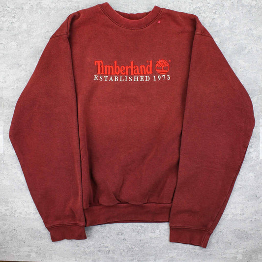 Vintage RARE Timberland Spellout Sweater Rot - L
