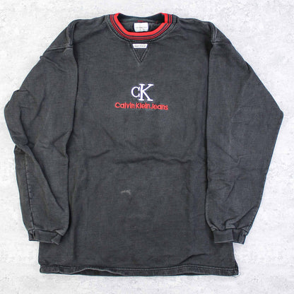 Vintage Calvin Klein Logo Sweater Grau - S