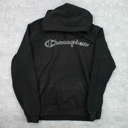 Vintage Champion Spellout Hoodie Schwarz - M