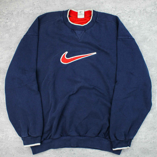 Vintage RARE Nike 90s Logo Sweater Blau - L