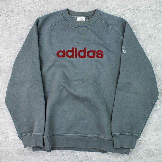 Vintage Adidas Spellout Sweater Grau - L